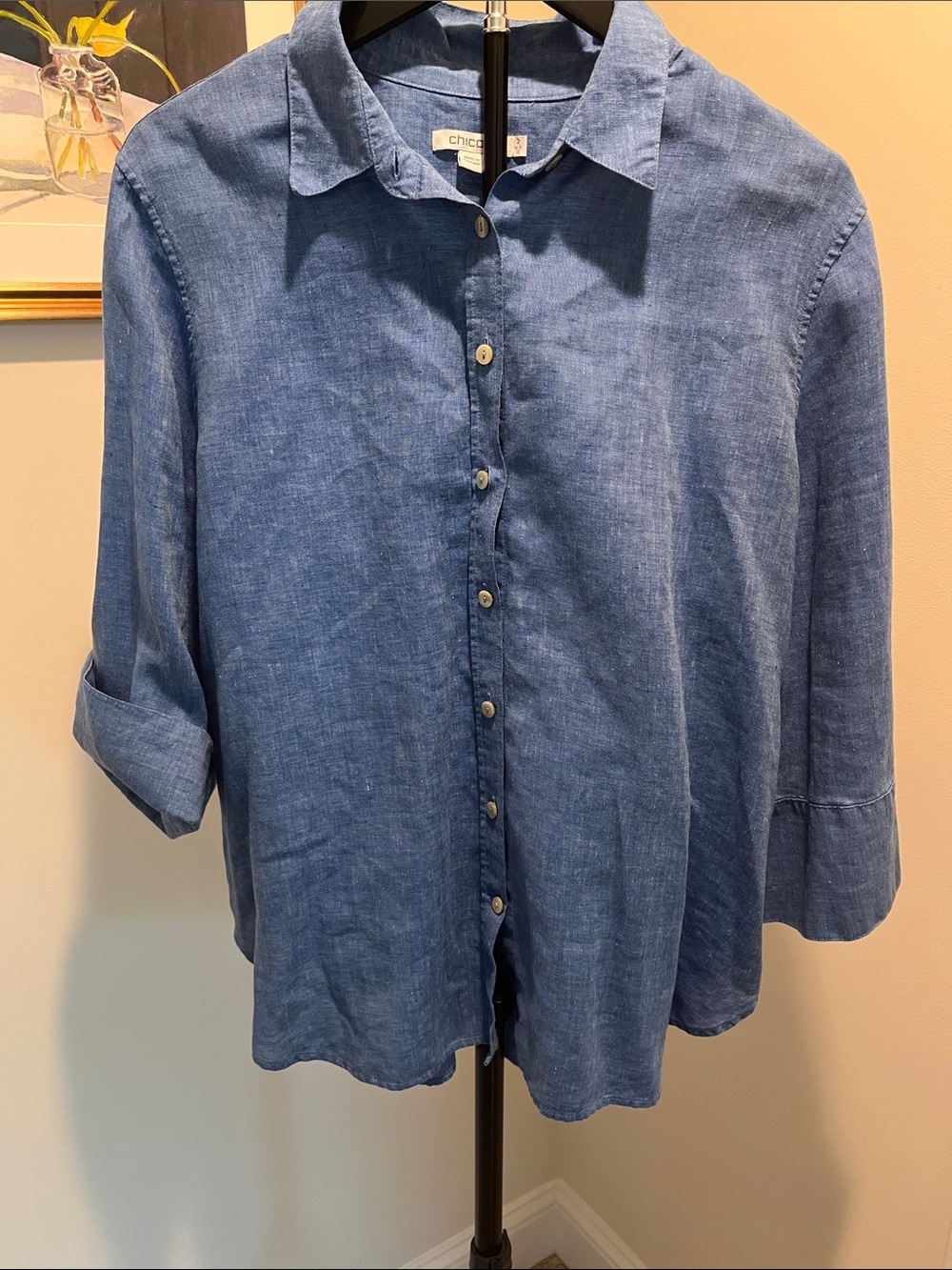Chico’s Relaxed Linen Button-Up Shirt - Blue